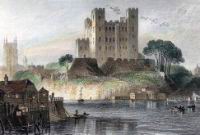 Rochester Castle, peinture de H. Adlard d'apres G. F. Sargent, 1836